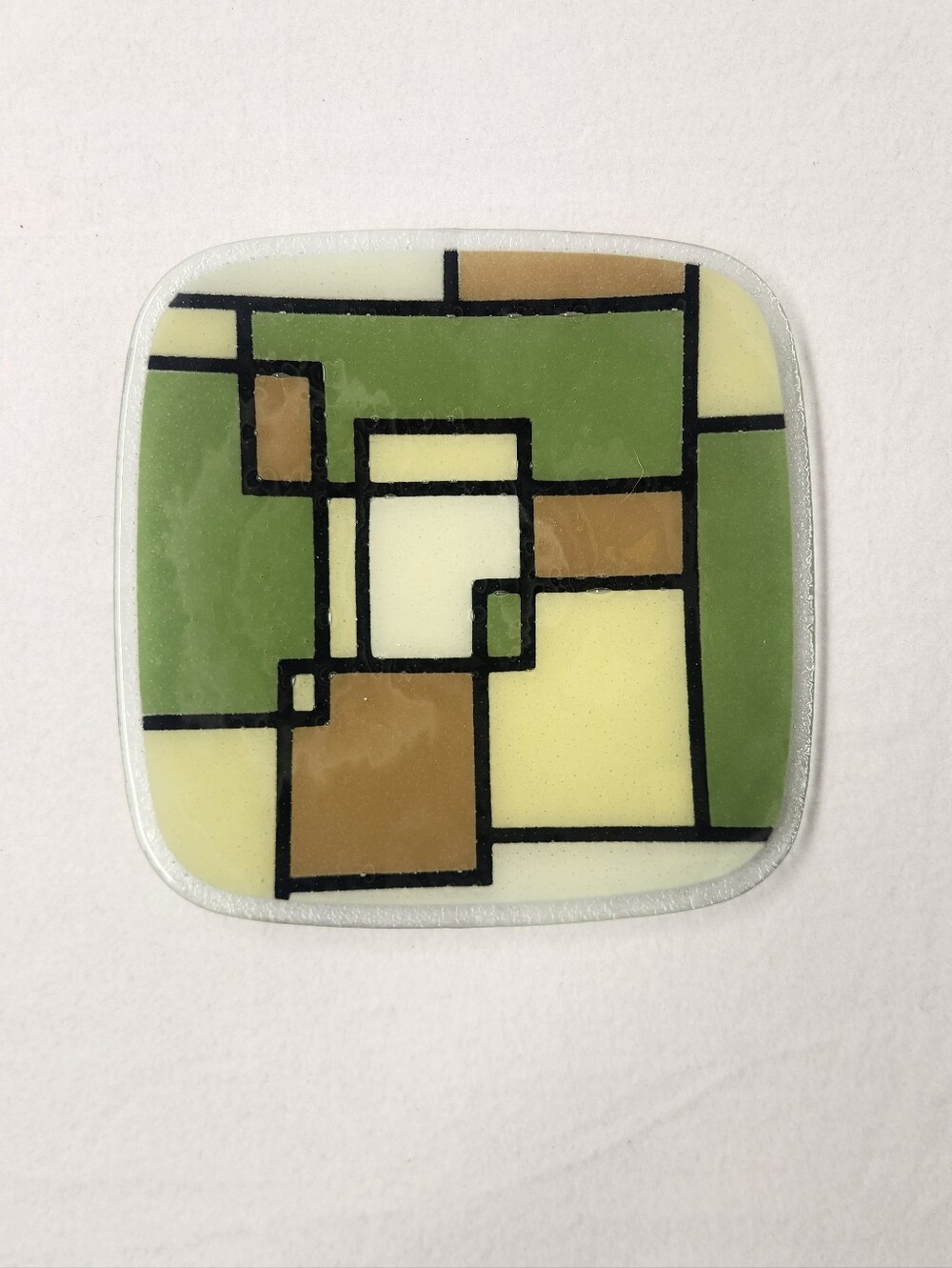 Peggy Karr Fuzion Fused Art Glass Platter 11" Mondrian Mid Century Modern Plate